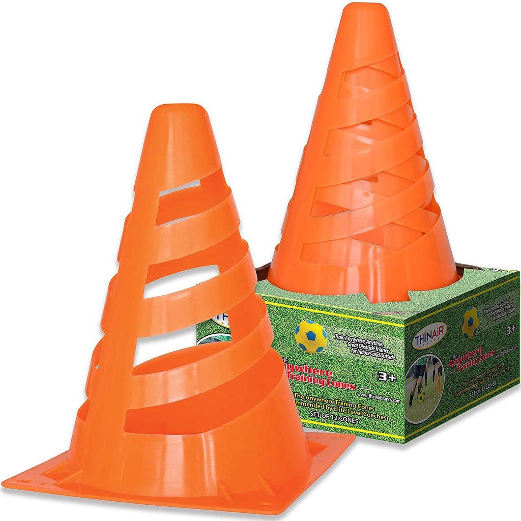 Thin Air Brands Agility Training Sport Cone 12 Pack - for Soccer, Sports, Events, School, or Field Markers - for Kids and Adults, Orange