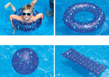 Load image into Gallery viewer, Swimline Inflatable Pool Toy 3 Pack: 72&quot; Mattress, 18&quot; Beach Ball, 20&quot; Ring, and Drawstring Bag