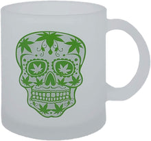 Load image into Gallery viewer, Glass Coffee Mug, 16oz: Frosted White with Green Sugar Skull