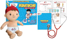 Load image into Gallery viewer, Little Medical School Pediatrician Baby Activity Set - Includes Plush Doll, Real Working Stethoscope, Activity Booklet, Birth/Adoption Certificate and More