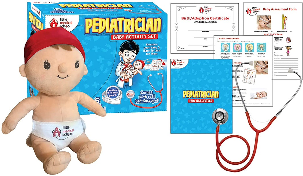 Little Medical School Pediatrician Baby Activity Set - Includes Plush Doll, Real Working Stethoscope, Activity Booklet, Birth/Adoption Certificate and More