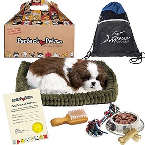 Perfect Petzzz Sleeping Shih Tzu Plush with Food and Toy for Plush Breathing Pet Includes Myriads Drawstring Bag