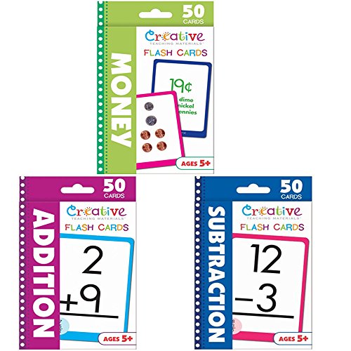 Creative Teaching Materials Set of 3 Flash Cards: Money, Addition and Subtraction Flash Cards & Bag