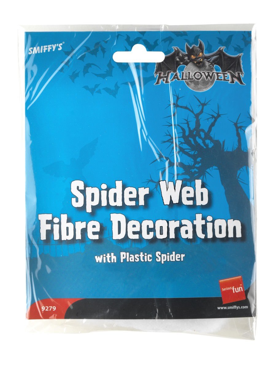 Smiffys Spider Web Halloween Decoration with Plastic Spider, Small