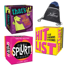 Load image into Gallery viewer, Gamewright Party Game Set of 3: That&#39;s It!, Splurt and Hit List with Drawstring Giftbag