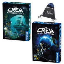 Load image into Gallery viewer, Thames &amp; Kosmos The Crew Set of 2 Board Games: The Quest for Planet Nine and Mission Deep Sea, with Myriads Drawstring Bag