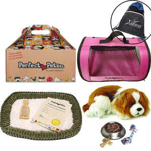 Perfect Petzzz Breathing Cavalier King Charles, Pink Tote, Food, Treats, Chew Toy & Drawstring Bag