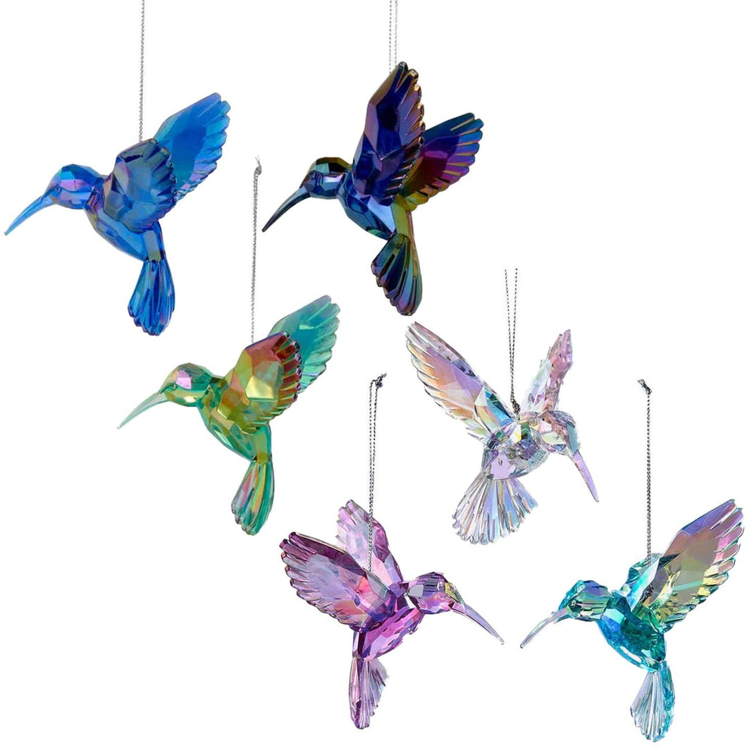 Kurt Adler Shiny Acrylic Hummingbird Ornament Set of 6: Blue, Purple, Green, Crystal, Pink, and Aqua