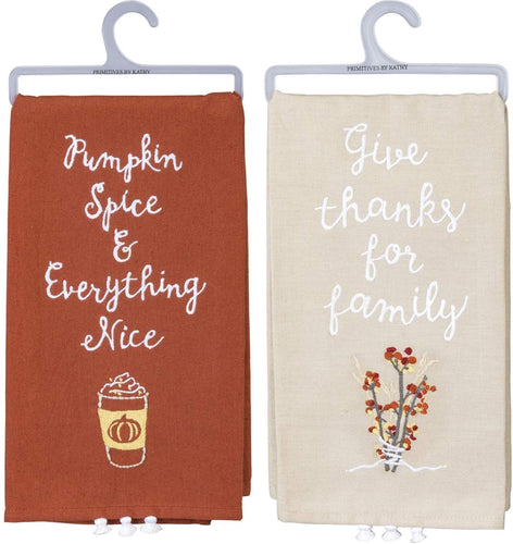 Primitives by Kathy Thanksgiving Kitchen Towel Set of 2 with Cotton Drawstring Bag