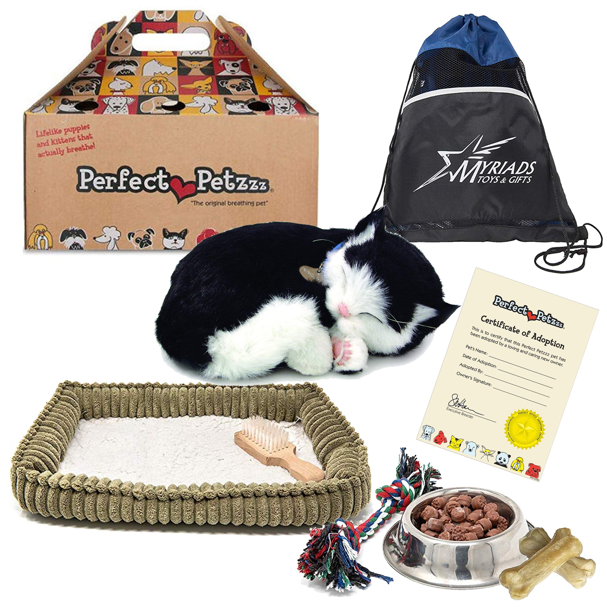 Perfect Petzzz Plush Black & White Breathing Cat Pet, Food, Treats, Ch –  Myriads Gifts