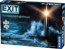 Load image into Gallery viewer, Thames &amp; Kosmos Exit: The Game set of 3 Games with Puzzles - The Sacred Temple, The Deserted Lighthouse and Nightfall Manor, with Drawstring Bag
