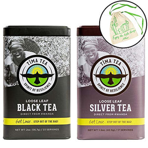 Tima Tea Gourmet Tin Set: Organic Fair Trade Black Orange Pekoe & Silver Teas With Gift Bag