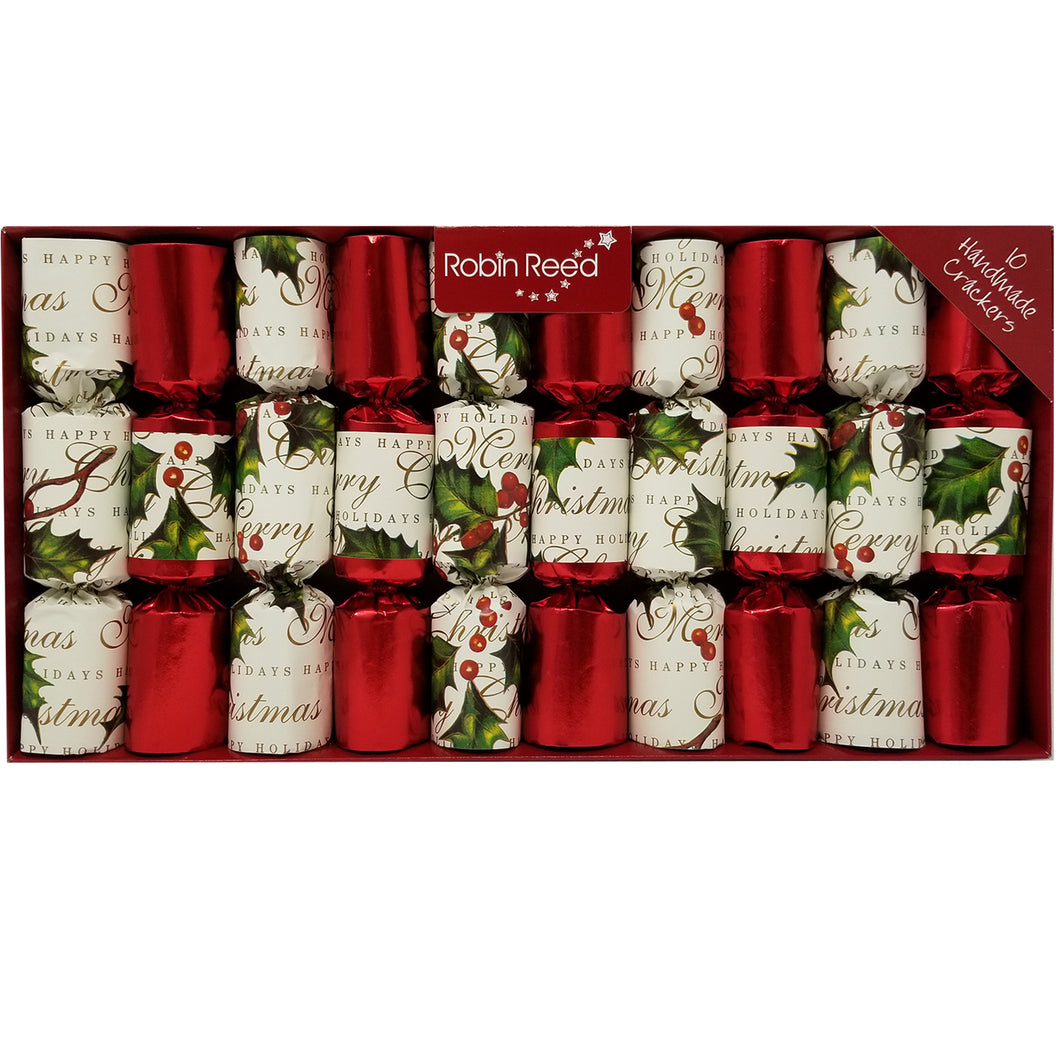 Robin Reed English Holiday Bows and Berries Christmas Crackers, Set of 10 (8.5