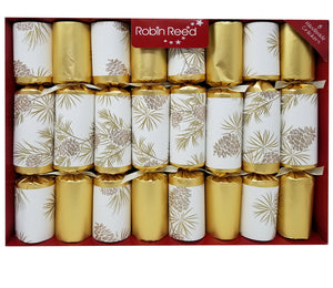 Robin Reed English Holiday Christmas Crackers, Pack of 8 x 10" - Gold Glitter Pine Cone