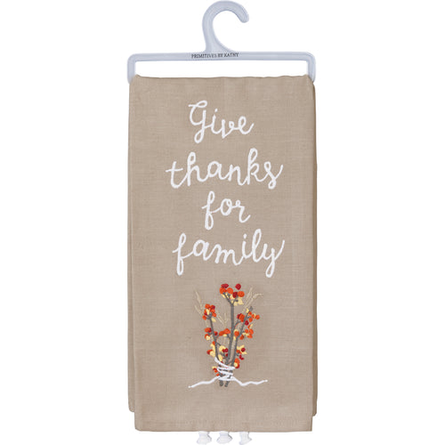 Primitives by Kathy Linen-Cotton Blend Embroidered Dish Towel - Give Thanks For Family 20