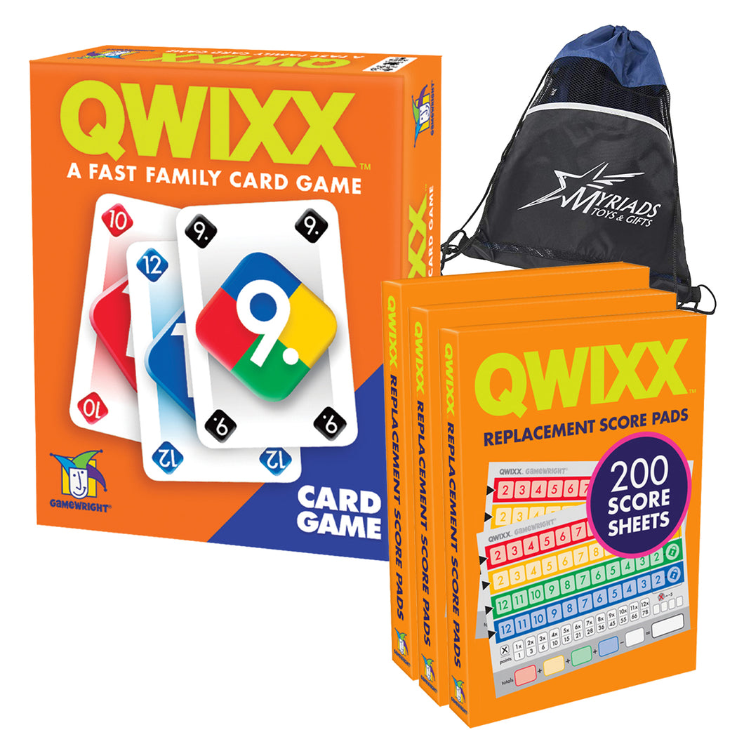 Gamewright Qwixx Card Game with 600 Replacement Score Pads and Drawstiring Giftbag
