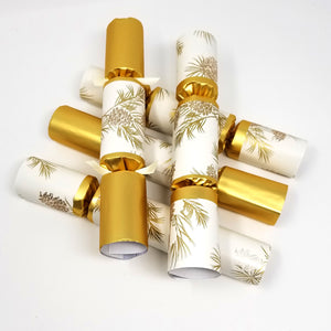 Robin Reed English Holiday Christmas Crackers, Pack of 8 x 10" - Gold Glitter Pine Cone