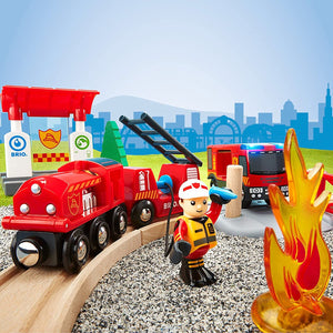 BRIO Rescue Firefighter Set 18 Piece Train Toy with a Fire Truck, Accessories & Wooden Tracks for Ages 3+