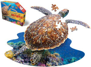 Madd Capp Puzzles Jr. - I AM Lil’ SEA TURTLE - Animal-Shaped Jigsaw Puzzle, 100 Pieces