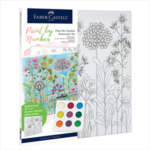 Faber-Castell Watercolor Paint by Number Farmhouse Floral - DIY Number Painting on Canvas Kit for Adults