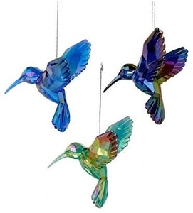 Kurt Adler Shiny Acrylic Hummingbird Ornament Set of 6: Blue, Purple, Green, Crystal, Pink, and Aqua