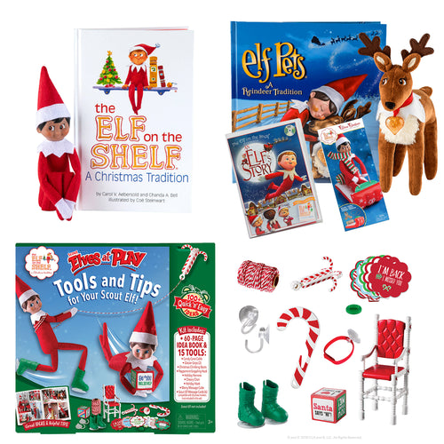The Elf on the Shelf Starter Set: Dark-Tone Boy Elf, Soaring Snowflake, Elf's Story DVD, Reindeer Elf Pet & Scout Elves Tools and Tips Kit