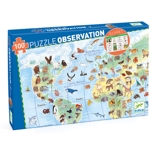 Djeco Observation World Animals + Booklet 100-Piece Puzzle