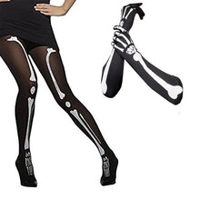 Load image into Gallery viewer, Black &amp; Bone Skeleton Accessories Set for Women: Skeleton Tights and Gloves