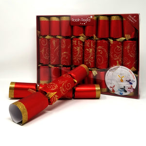 Robin Reed English Holiday Christmas Crackers, Pack of 8 x 10" - Red Floral Glitter