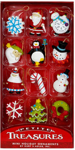 Kurt Adler Mini Christmas Tree Decoration Set: 24-Piece Mini Ornaments with Hangers, Tree Skirt, and Red Tree Topper