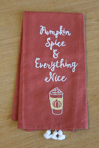 Primitives by Kathy Linen Blend Embroidered Dish Towel - Pumpkin Spice & Everything Nice, 20" x 26"