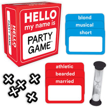 Load image into Gallery viewer, Gamewright Party Game Set of 4: Hello My Name is, Splurt, Hit List, and Joe Name It with Myriads Bag
