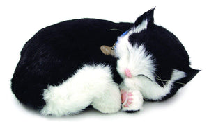 Perfect Petzzz Plush Black & White Breathing Cat Pet, Food, Treats, Chew Toy & Drawstring Bag