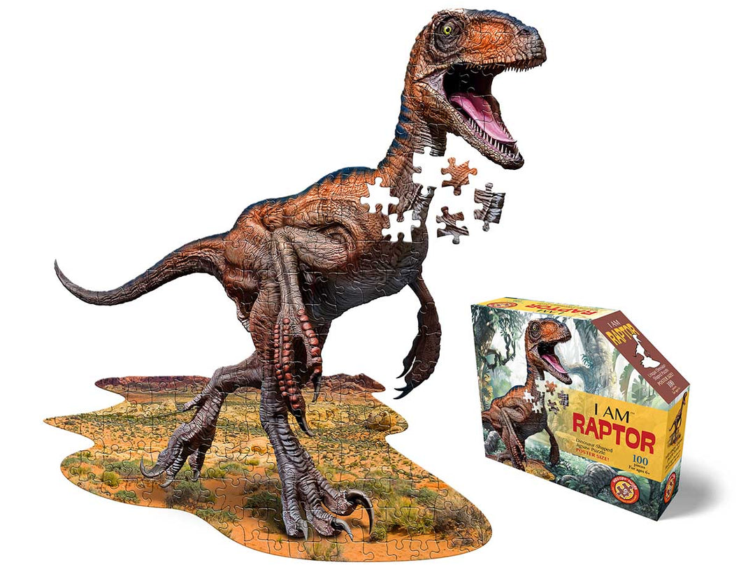 Madd Capp I AM RAPTOR Dinosaur-Shaped Jigsaw Puzzle, 100 Pieces