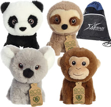 Load image into Gallery viewer, Aurora Eco Nation Mini Plush Zoo Set of 4: Panda, Sloth, Monkey, and Koala with Drawstring Bag