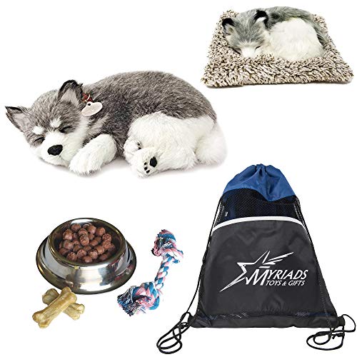 Perfect Petzzz Alaskan Husky Dog and Alaskan Husky Puppy with Food, and Myriads Drawstring Bag