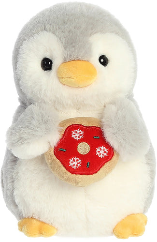Aurora Pompom Holiday Penguin Plush - Holiday Donut, 8