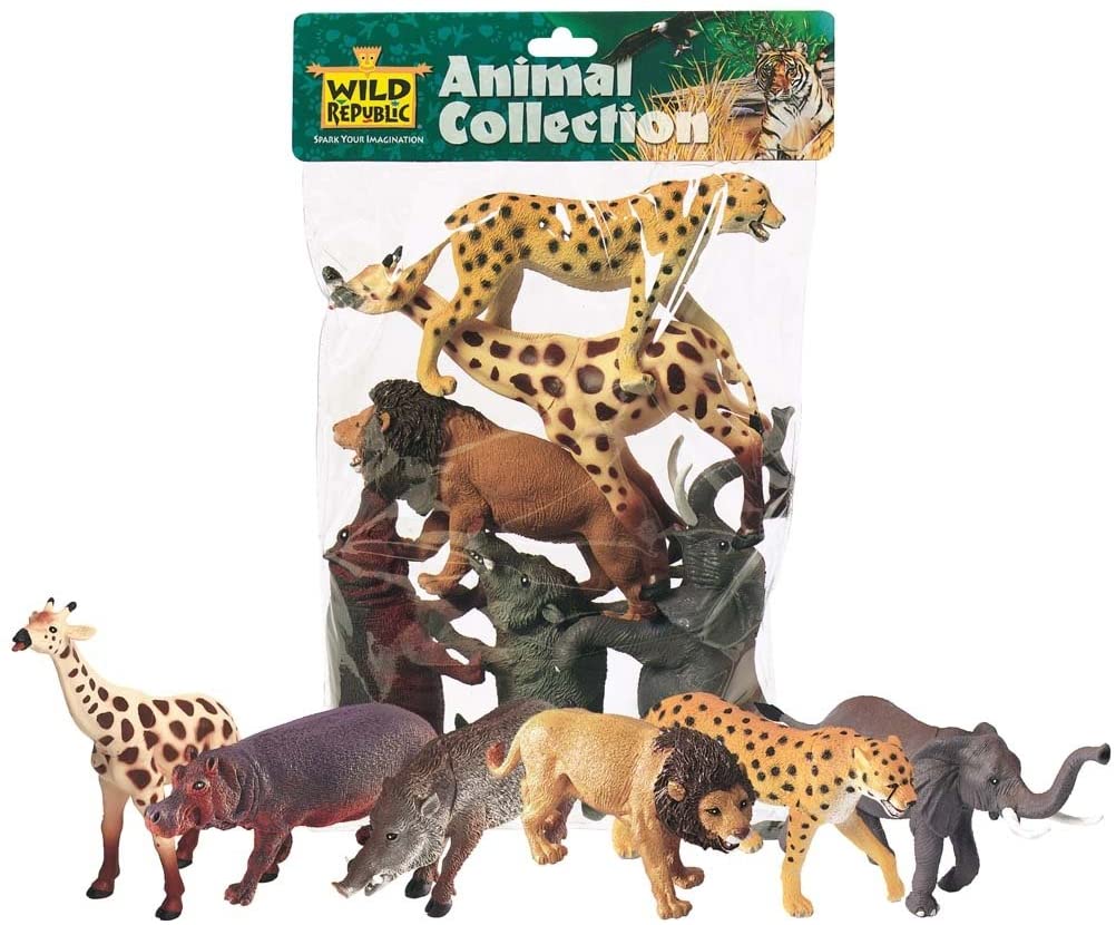 Wild Republic Safari Animal Playset - 8 Movable African Animals With Safari Guide For Kids