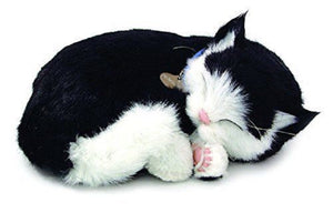 Perfect Petzzz Black and White Shorthair Kitten Plush with Pink Tote For Plush Breathing Pet