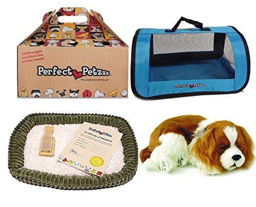 Perfect Petzzz Breathing Cavalier King Charles Plush with Blue Tote