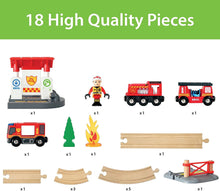 Load image into Gallery viewer, BRIO Rescue Firefighter Set 18 Piece Train Toy with a Fire Truck, Accessories &amp; Wooden Tracks for Ages 3+