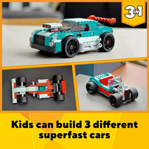 LEGO Creator 3in1 Street Racer Building Kit Featuring a Muscle Car, Hot Rod Car Toy and Race Car