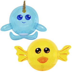 Swimline 32" Big Inflatable Animal Shaped Beach Ball 2-Pack: Blue Narwhal & Yellow Goldfish with Bag