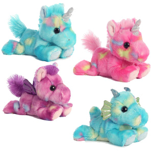 Aurora Set 4 Beanbag Plushies Bright Fancies: Pegasus, Blueberryripple & Jellyroll Unicorns, Dragon