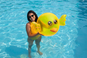 Swimline 32" Big Inflatable Animal Shaped Beach Ball 2-Pack: Blue Narwhal & Yellow Goldfish with Bag
