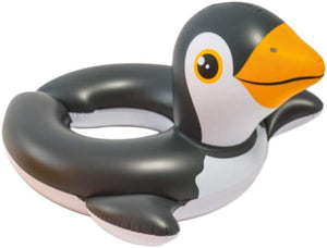 Intex Set of 3 Kid-Sized Animal Swim Ring Floaties: Yellow Ducky, Penguin, and Friendly Alligator, with Drawstring Bag