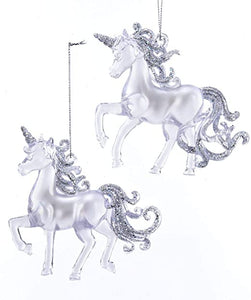 Kurt Adler Clear Glitter Unicorn 4 Inch Acrylic Decorative Hanging Ornament Set of 2