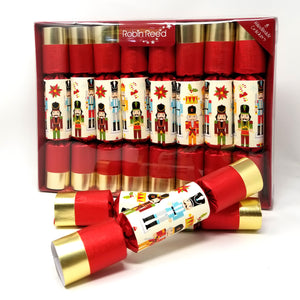 Robin Reed English Holiday Red Nutcracker Christmas Crackers, Set of 8 (10")