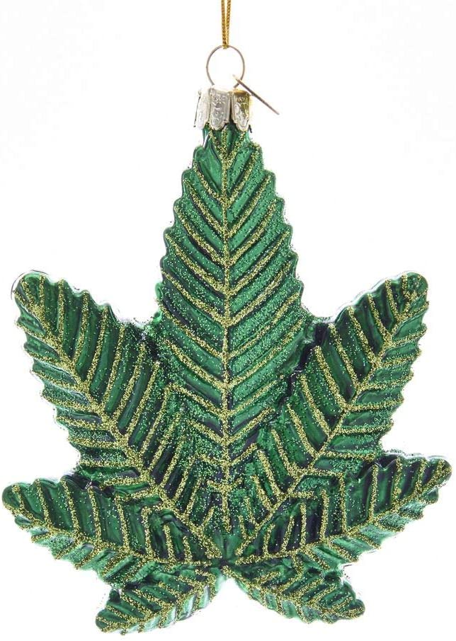 Kurt Adler 4.25-inch Glass Cannabis Leaf Hanging Ornament