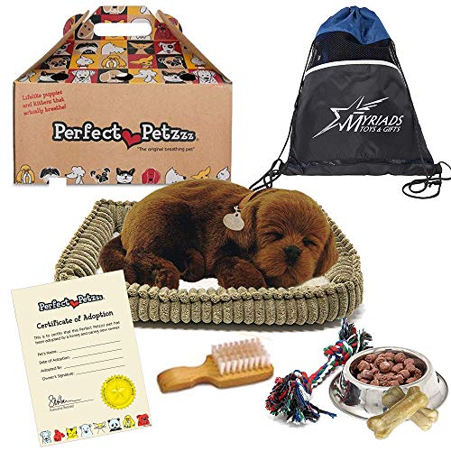 Perfect Petzzz Plush Chocolate Lab Breathing Dog, Dog Food, Treats, Chew Toy & Drawstring Bag